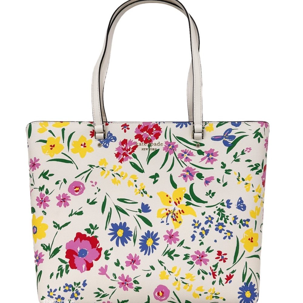 Kate Spade Perfect Large Top Zip Tote Garden Bouquet Floral Cream Multi - Picture 3 of 9
